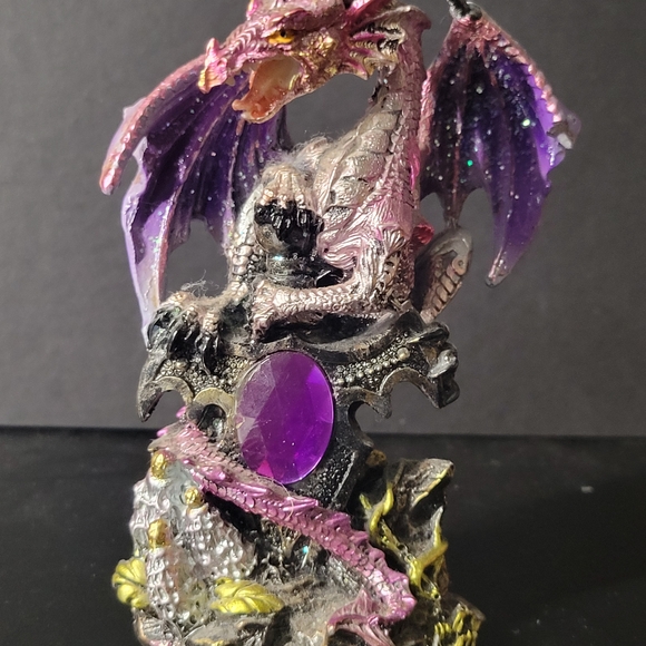 Purple and Pink Dragon Figurine with Gemstone - Picture 1 of 5